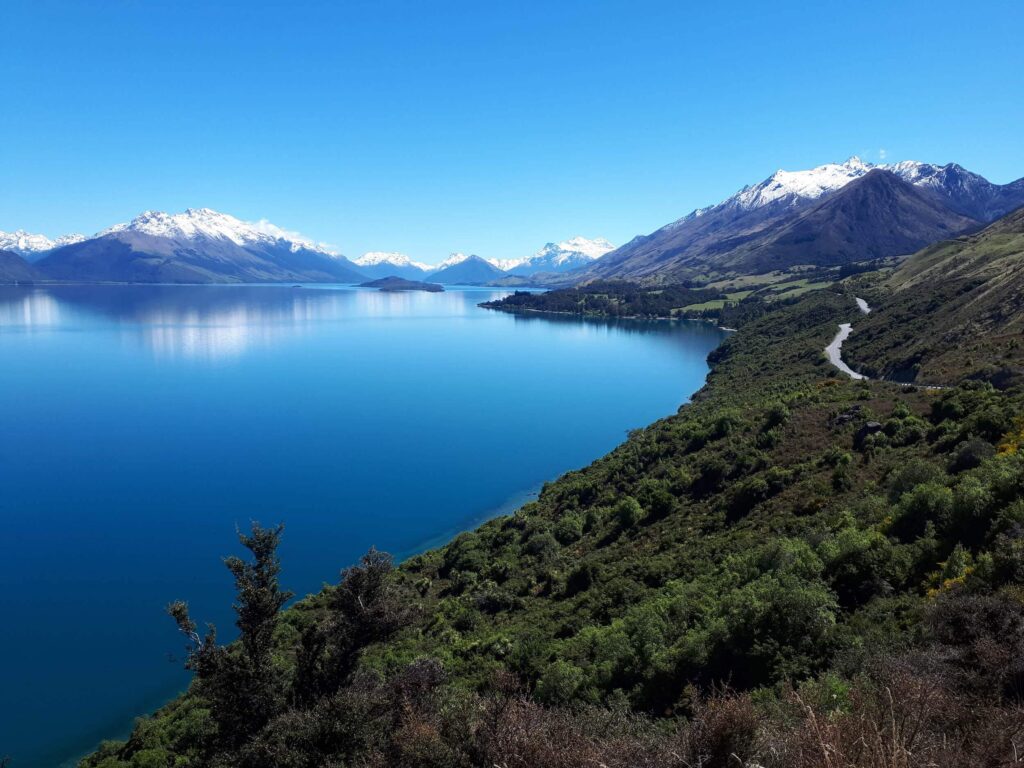 The Queenstown to Glenorchy road at Bennetts Bluff, above Lake Wakatipu